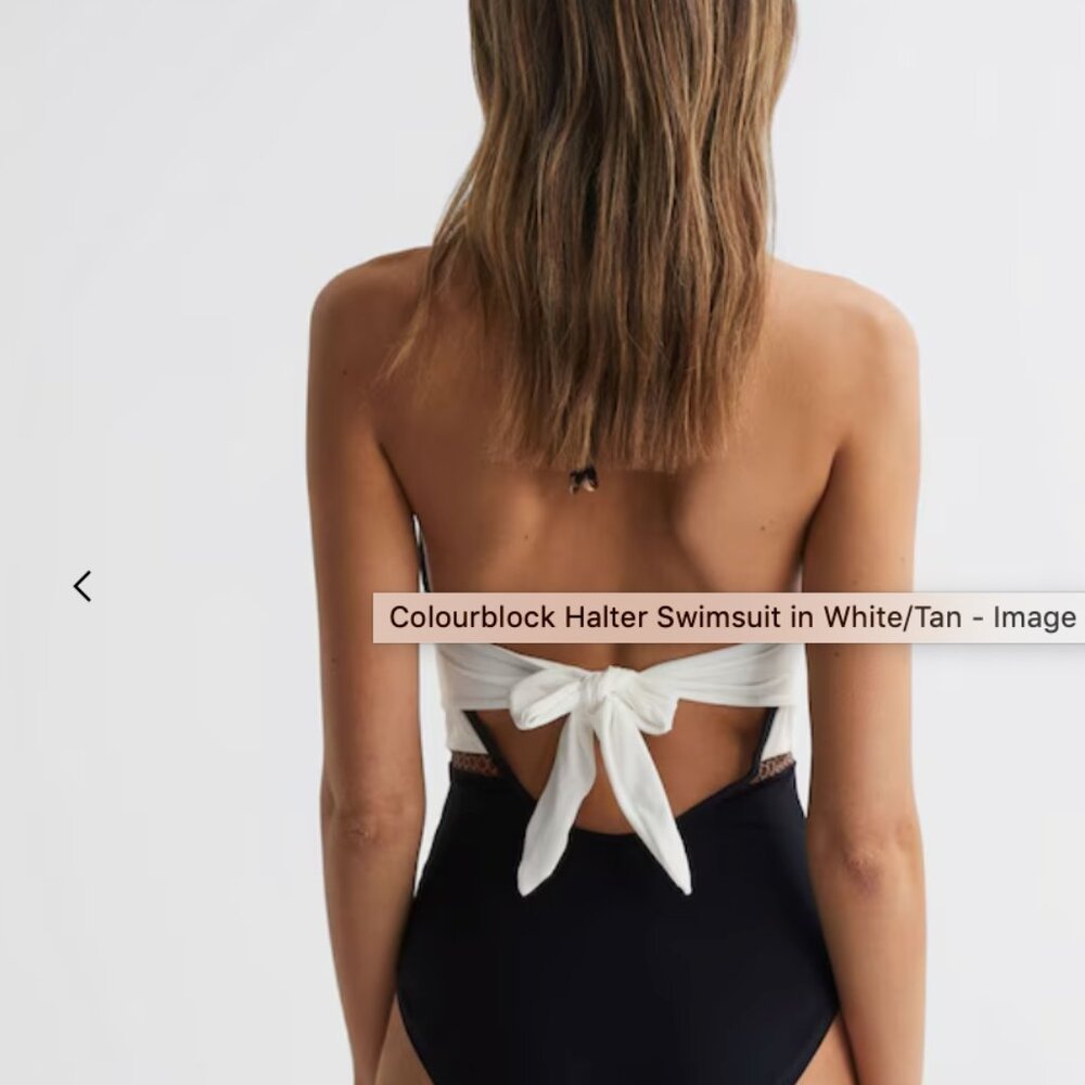 REISS - Ray Colourblock Halter Swimsuit - Size 6 Navy/Wjite - Picture 3 of 9